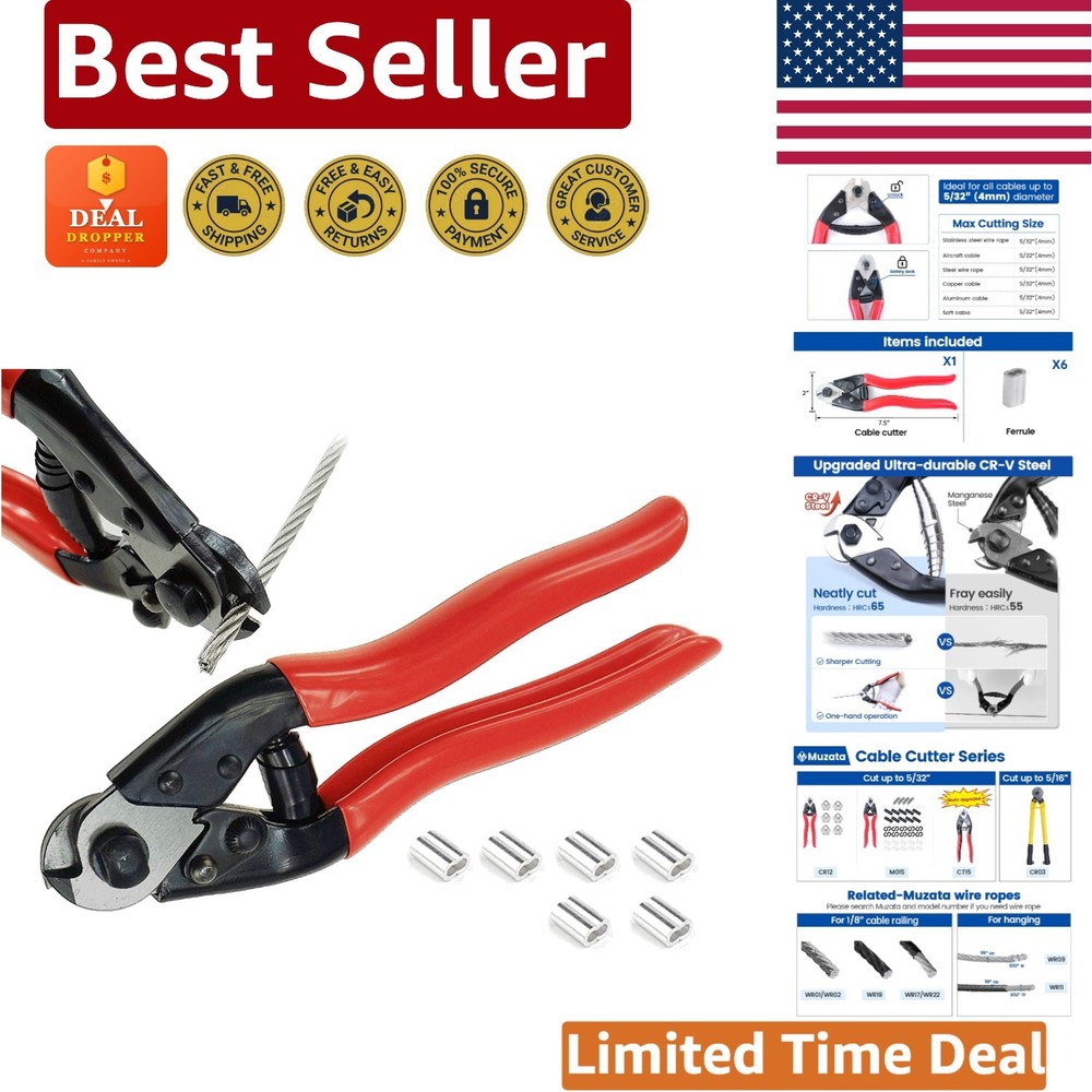 Precision Wire Rope Cutter with Safety Lock - Ideal for Deck Railing Projects