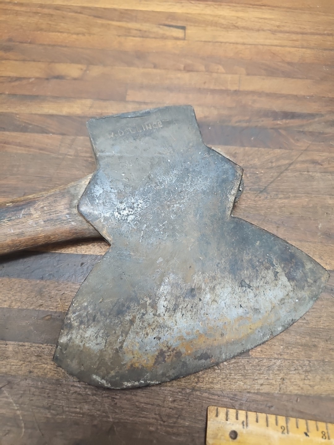 R22- Antique W. Dellinger Hand Forge Broad Axe - LANCASTER PA 1860s - 6 lb 8 oz