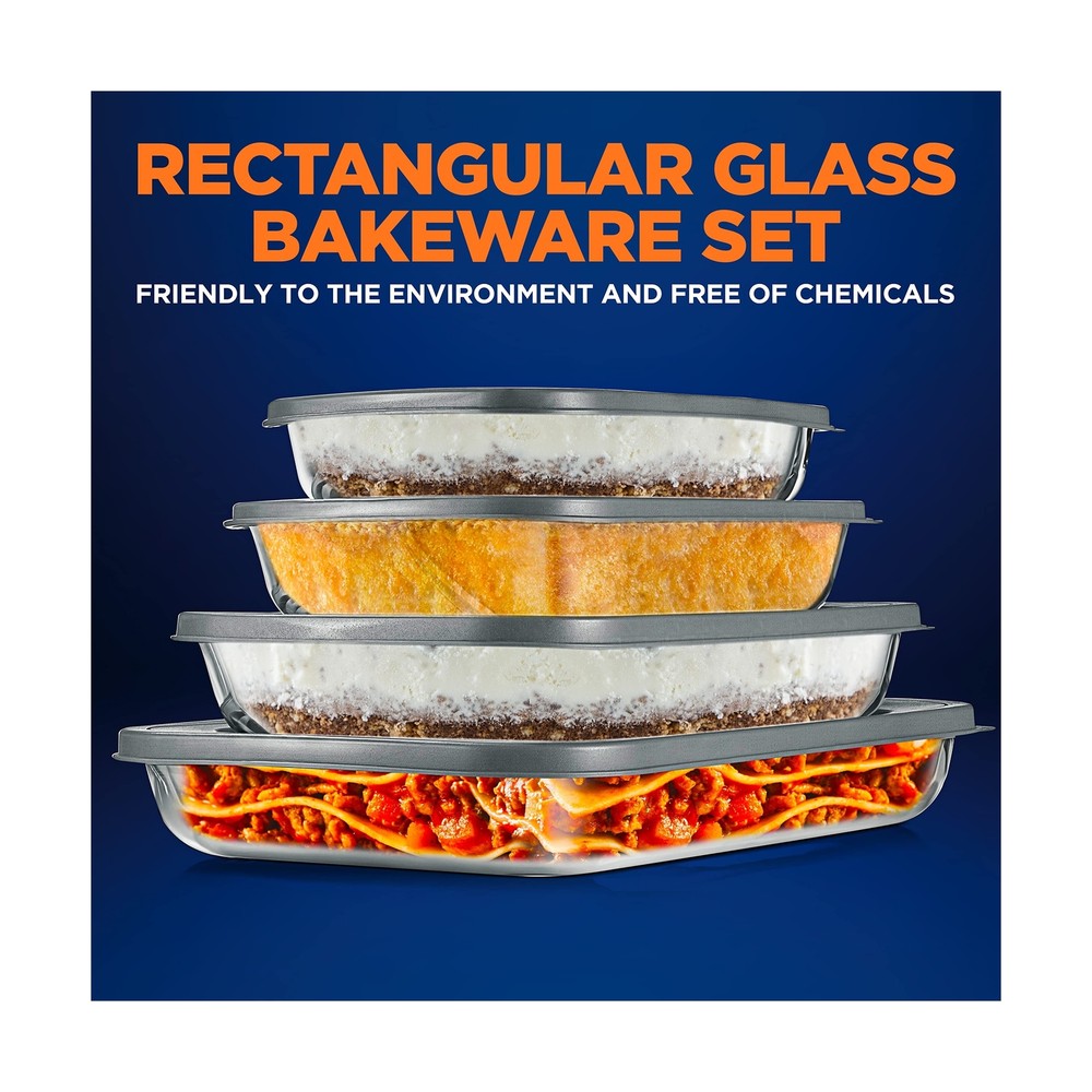 NutriChef 4 Sets Glass Bakeware - High Borosilicate Rectangular Glass Baking ...