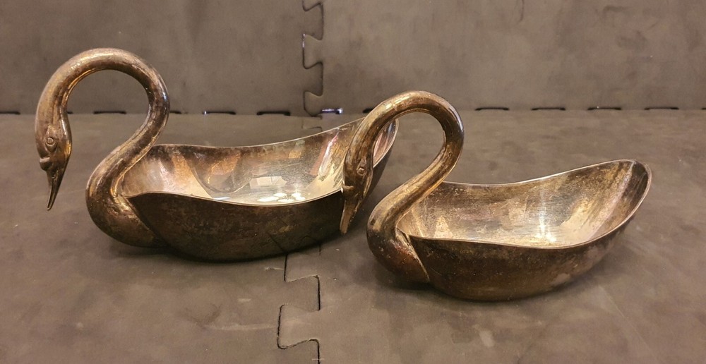2x Vintage Silver Plated Duck Dishes Candy Soap Etc