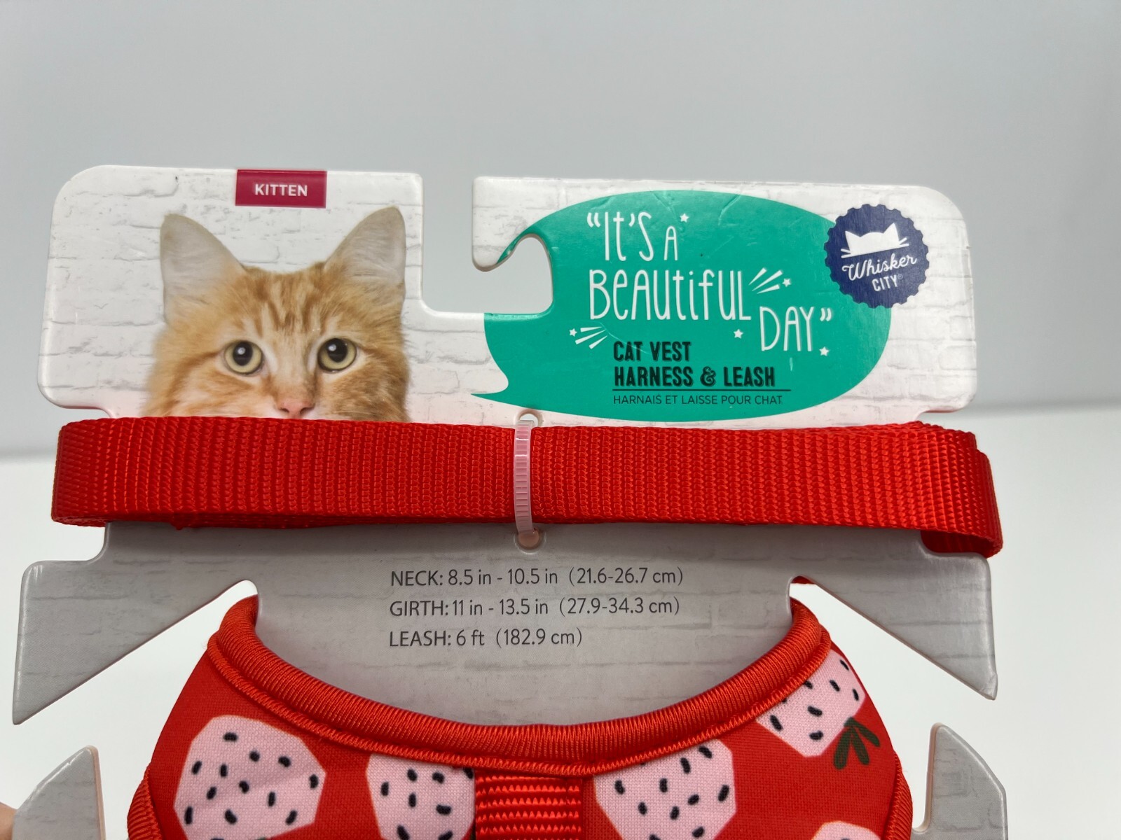 Whisker City Cat Vest Harness & Leash Set for Kittens Strawberry Theme
