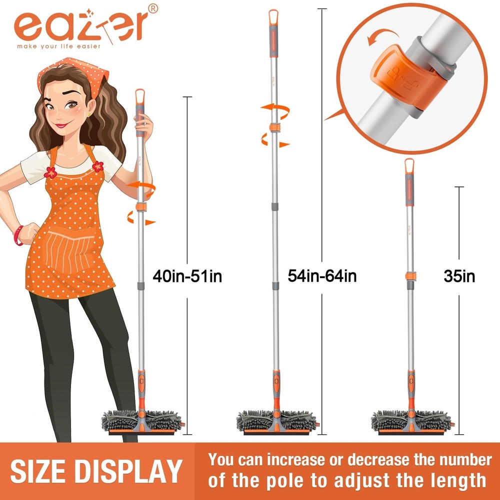 Eazer 65'' Squeegee Window Cleaner 2 in 1 Rotatable 65in, Orange