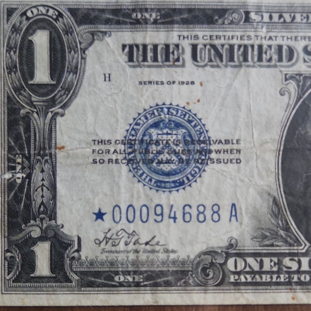 1928 1$ Silver Certificate Star Note. Low Serial Number!
