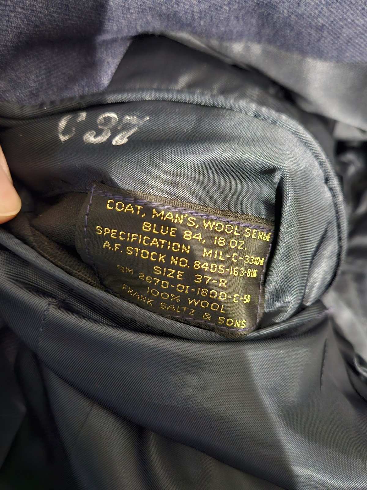 Vintage US Air Force Military Uniform Jacket 37R USAF Blue Wool