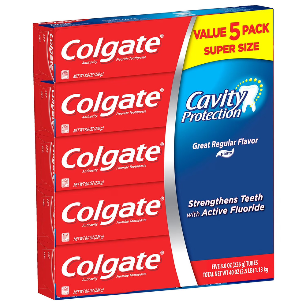 Colgate Toothpaste 8 oz x5 | Cavity Protection Regular Flavour Bulk Pack