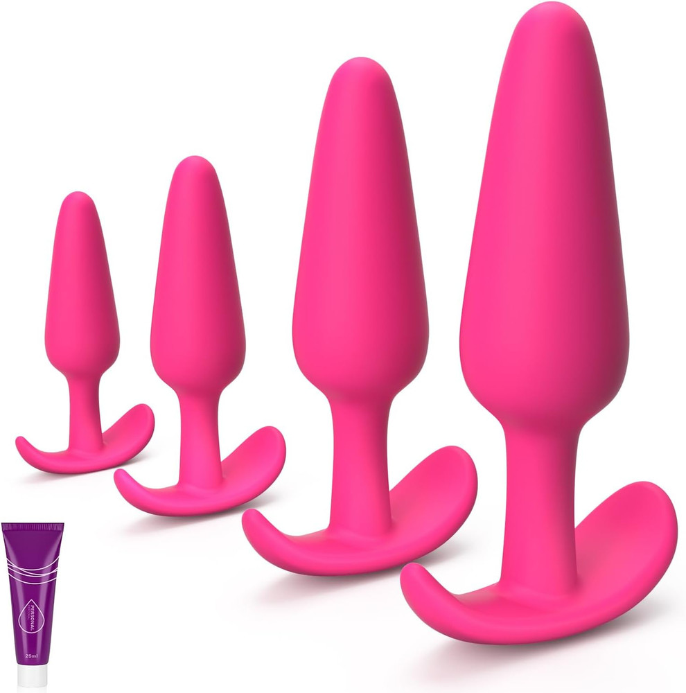 4PCS Silicone Anal Butt Plug Set Beginner to Advanced Trainer Kit with Flared Ba