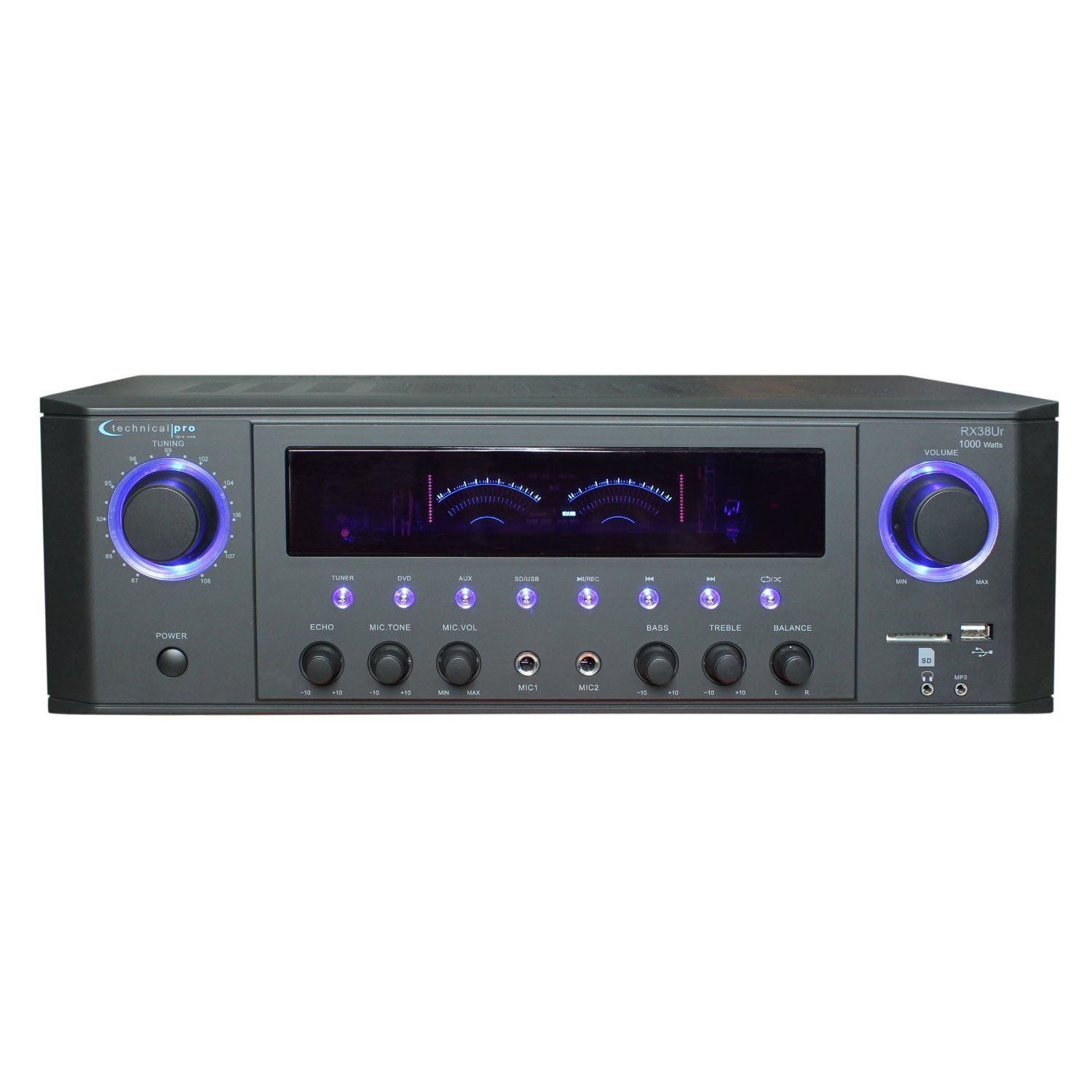 Technical Pro 1000-Watt Professional Receiver with USB & SD Card Inputs in Black