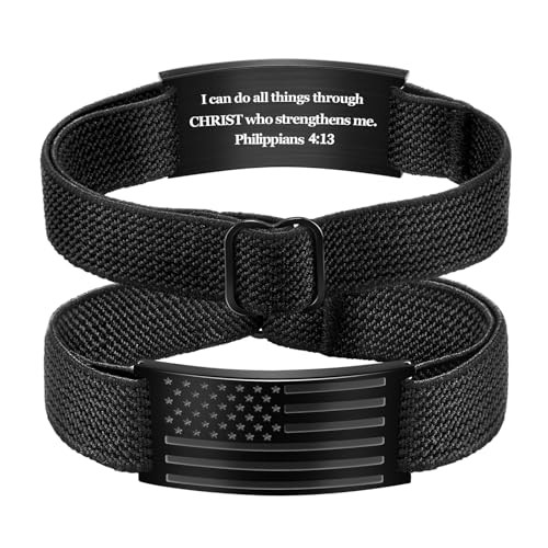 Christian Bible Verse Bracelets for Mens American Flag Style Philippians 4:13