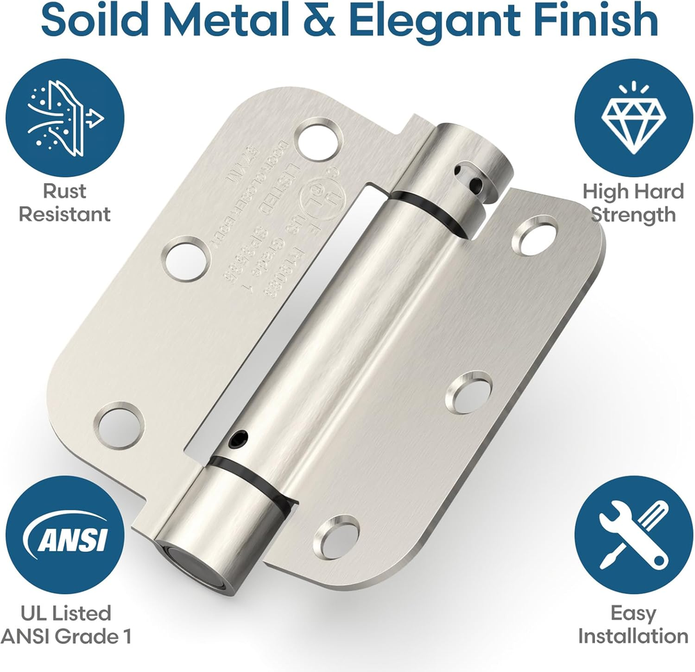 Self Closing Door Hinge, Auto Closing Spring Hinge with Adjustable Tension, 3.5