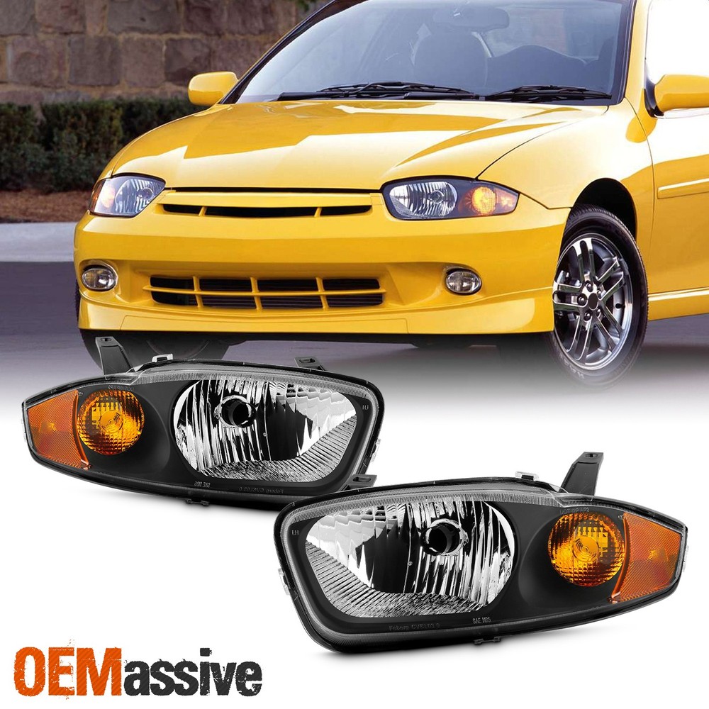For 2003-2005 Chevy Cavalier Black Headlights Pair Driver Left+Passenger Right
