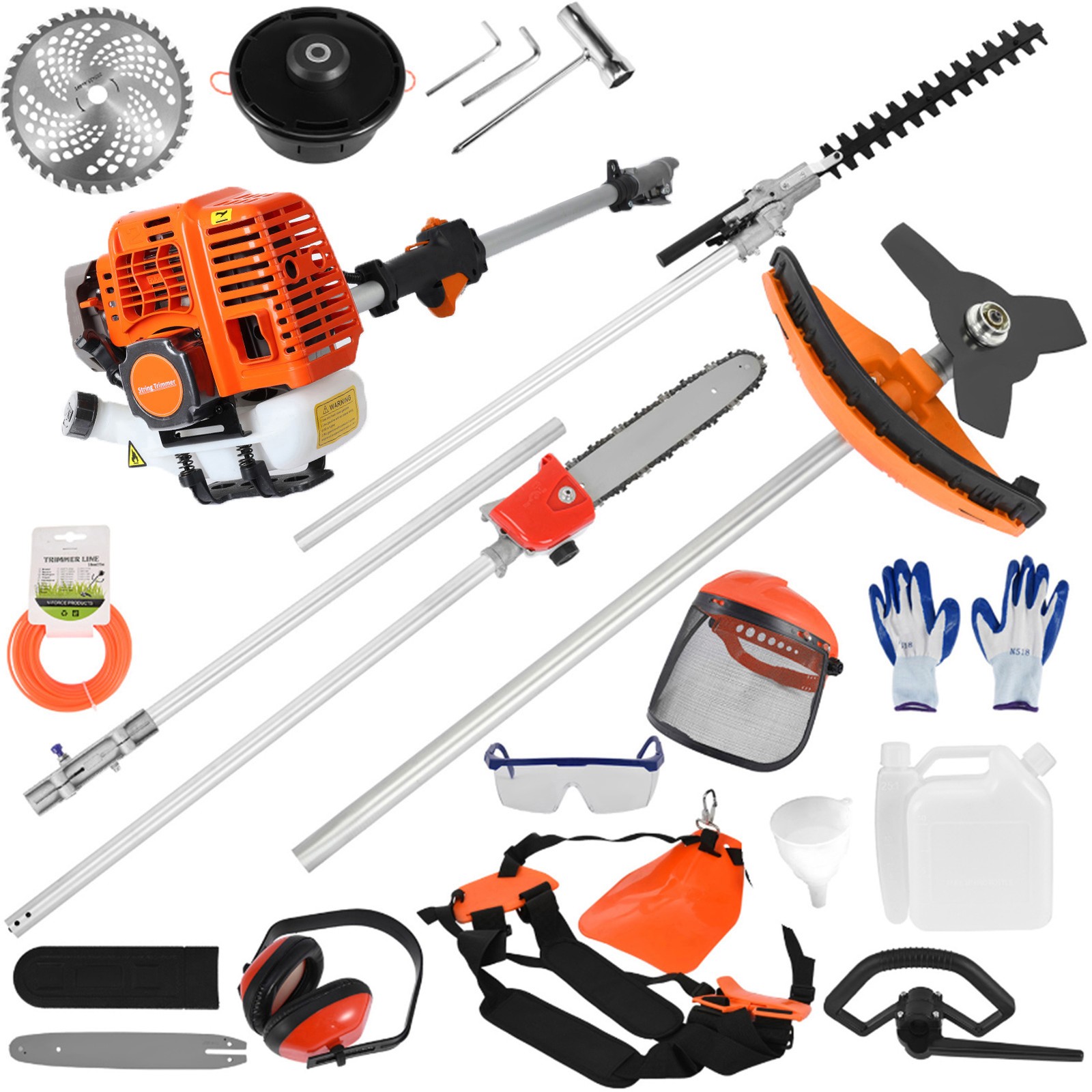 52CC 5 in 1 Brush Cutter 2-Stroke Weed Eater Wacker Gas Powered String Trimmer