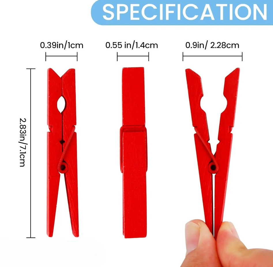 20 pcs Colorful Wooden Clothespins 2.83in Heavy Duty Wood Clips Crafts Laundry