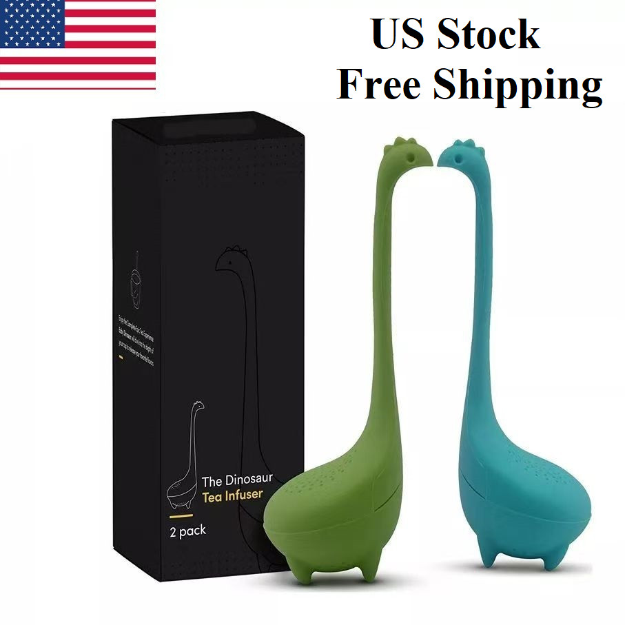 Tea Infuser Long Handle Silicone Dinosaur Loose Leaf Strainer Steeper Set 2 Pack