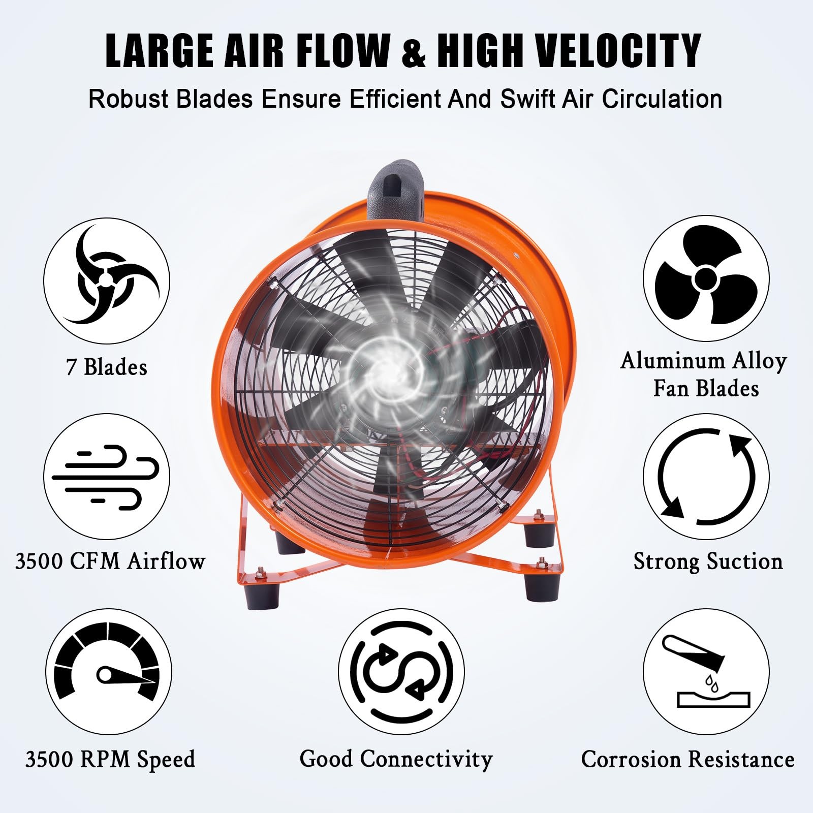 12 Inches 3500 CFM Utility Blower Exhaust Fan with 16.4 FT Duct
