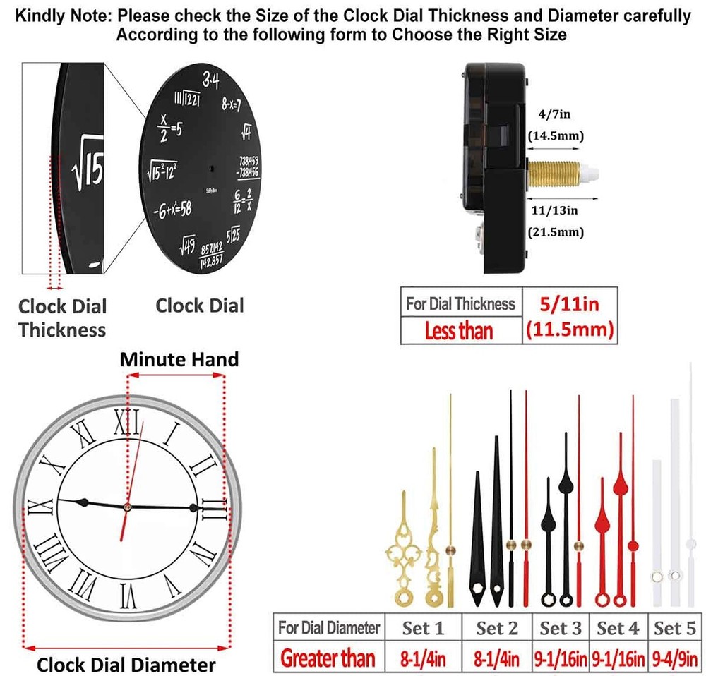 2 Pieces High Torque Silent Clock Movement Mechanism with 5 Pack Clock Hands,...