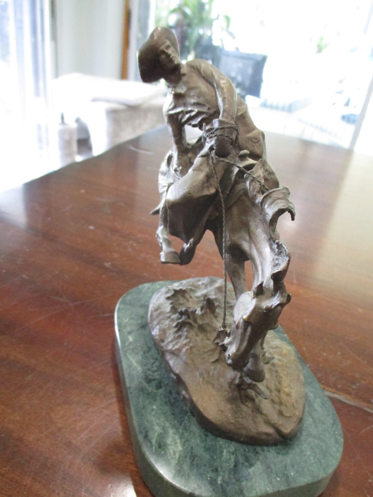 Frederic Remington solid bronze sculpture cowboy horse marble base western art