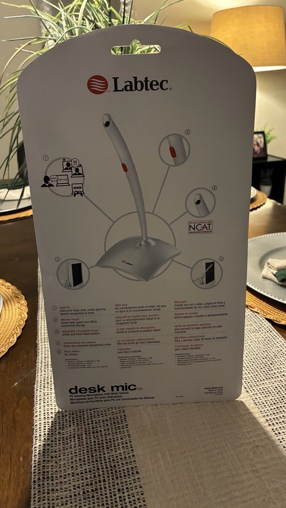 Labtec Desk Mic 534 Wired Microphone, Mute Button, Noise-Cancelling, Silver