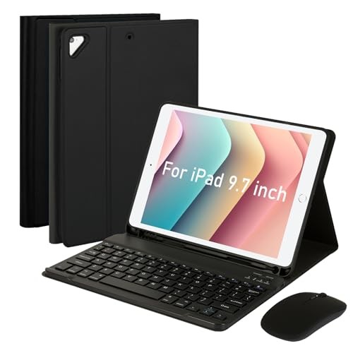 Bluetooth Keyboard Case with Mouse for iPad 6th/5th 9.7 inch+Mouse Black