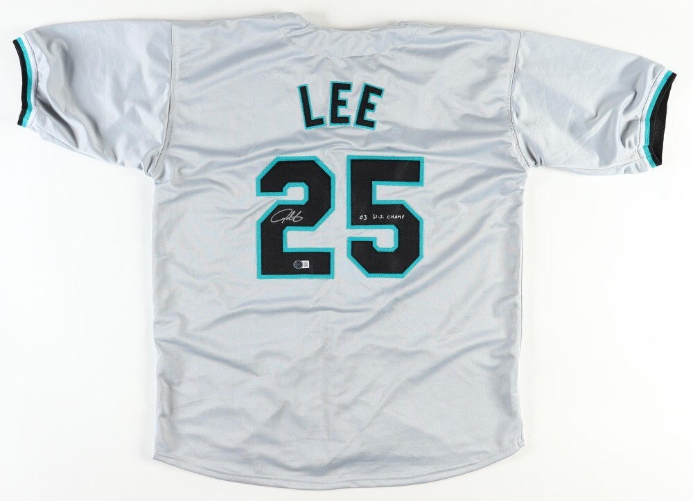 DEREK LEE HAND SIGNED FLORIDA MARLINS JERSEY. BECKETT BAS COA.