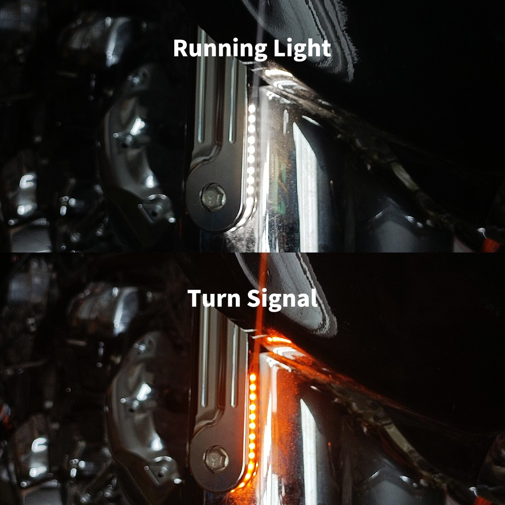 LED Front Flush Fork Chrome Turn Signal Running Bracket Light Fit For Harley FLH