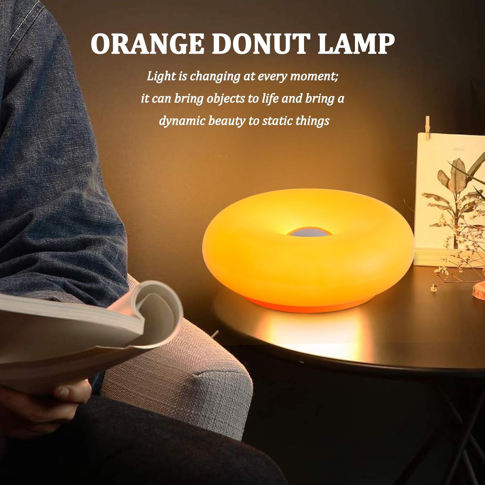 Modern Design Donut Table Lamp, LED Acrylic Lampshade with Durable Shade, Orange