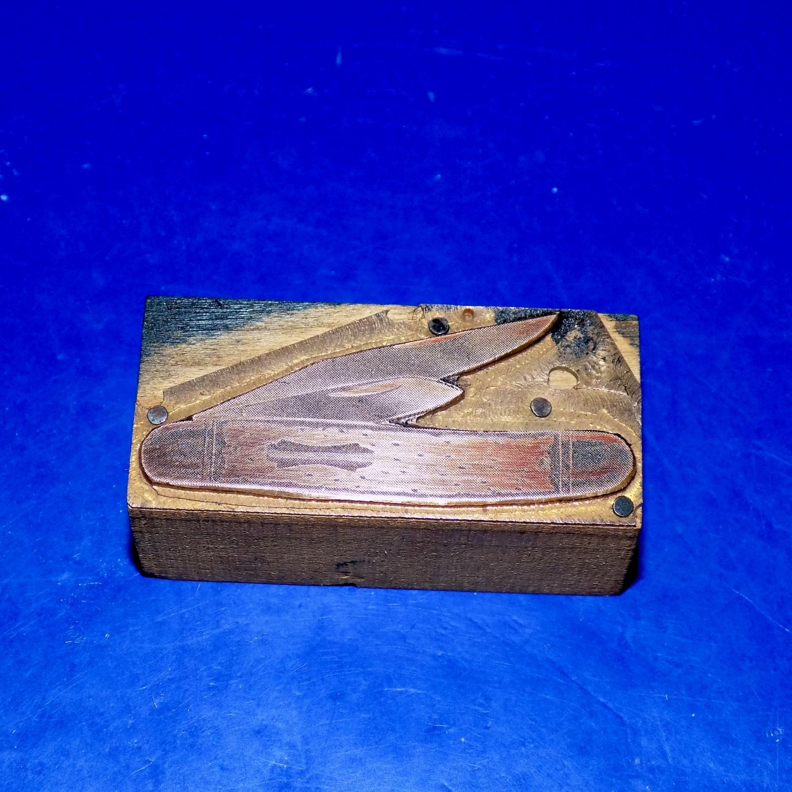 Vintage Pocketknife Wood and Copper Letterpress Printers Block