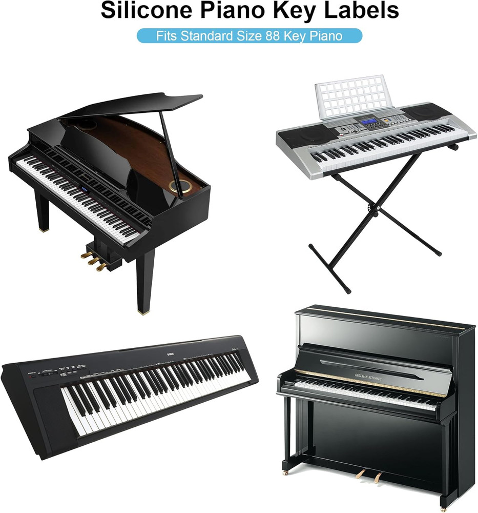 Piano Notes Guide Removable Silicone Piano Keyboard Note Labels Multi-Color Bold