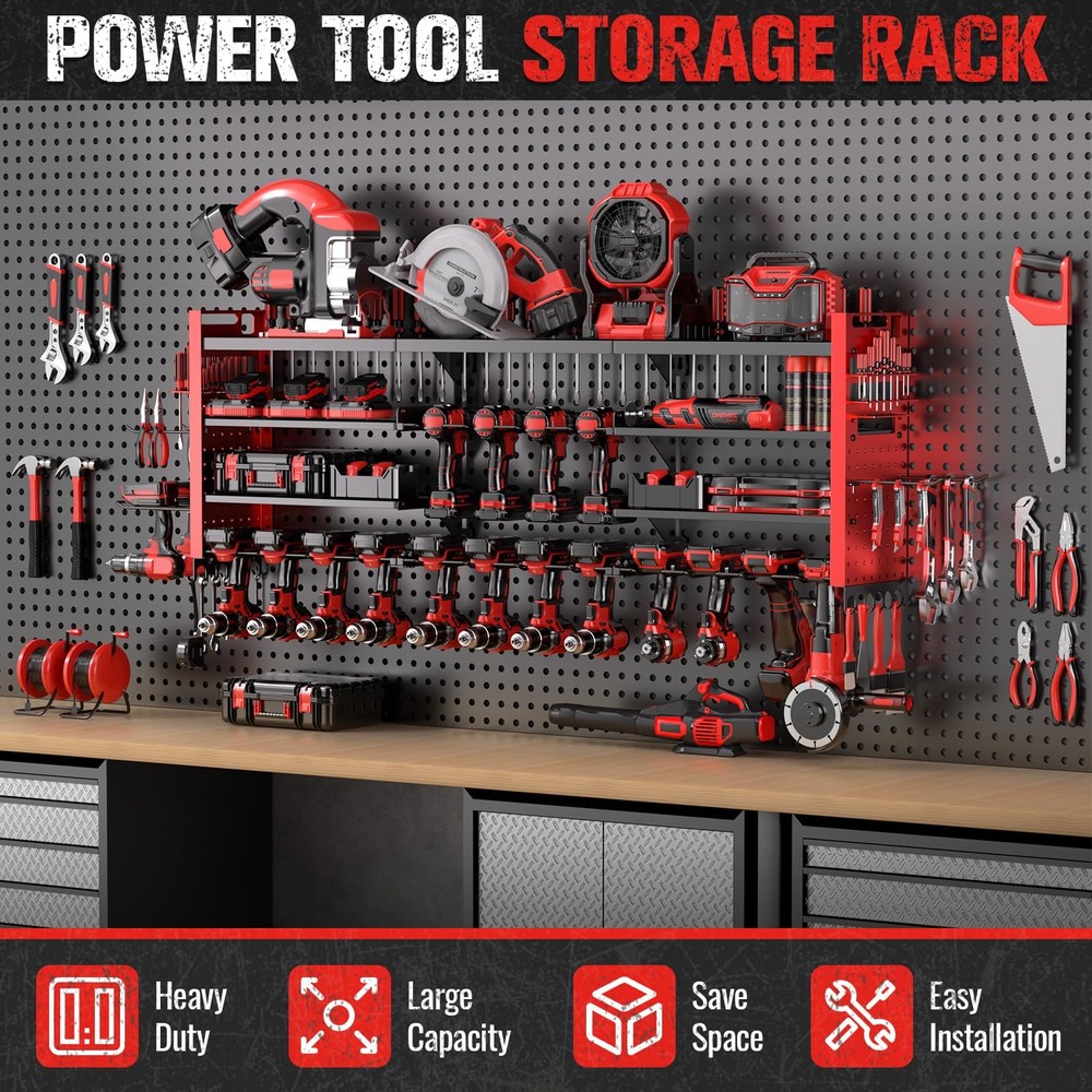 49.8" W Super Large Power Tool Organizer Wall Mount,4-Layer Heavy Duty Tool S...