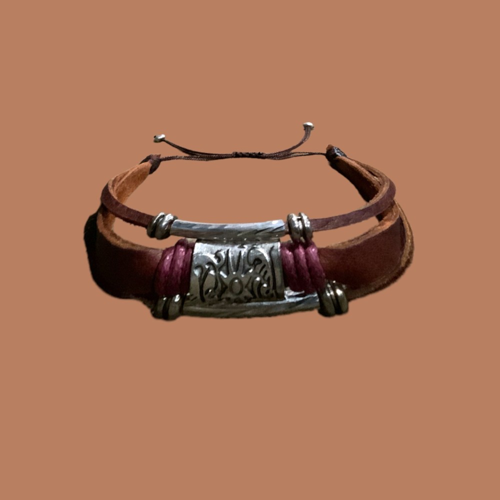 Sun Medallion Genuine Leather Multi Strand Zen Bracelet Adjustable Drawstrings