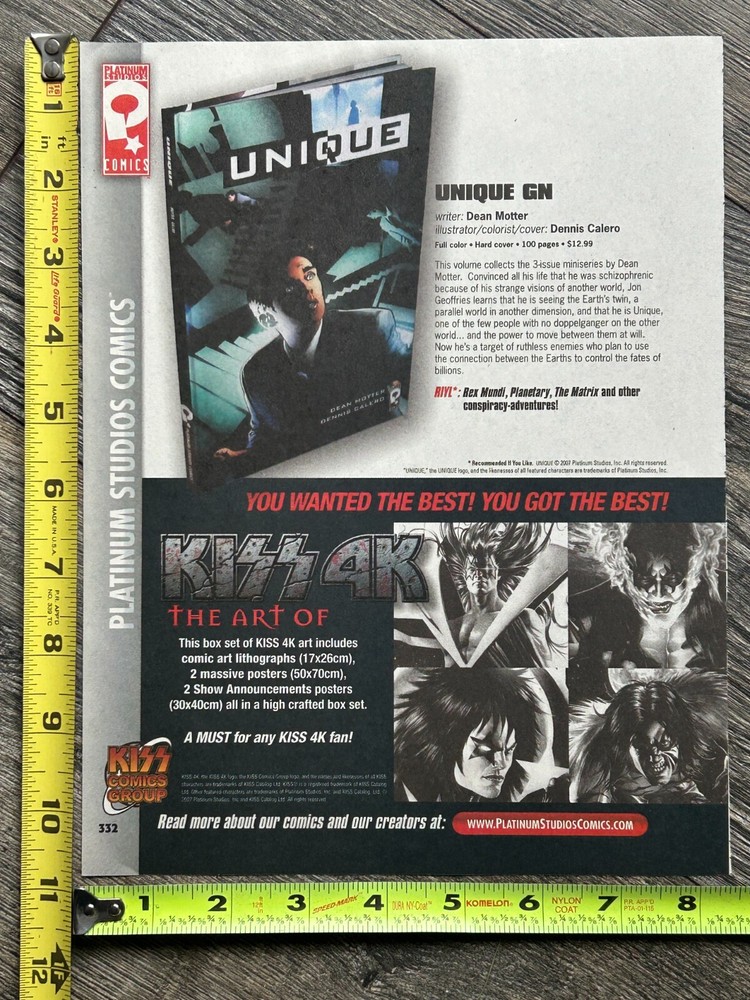KISS Comic Ad Kiss 4K The Art Of Platinum Comics 2007 Vintage Kiss Memorabilia
