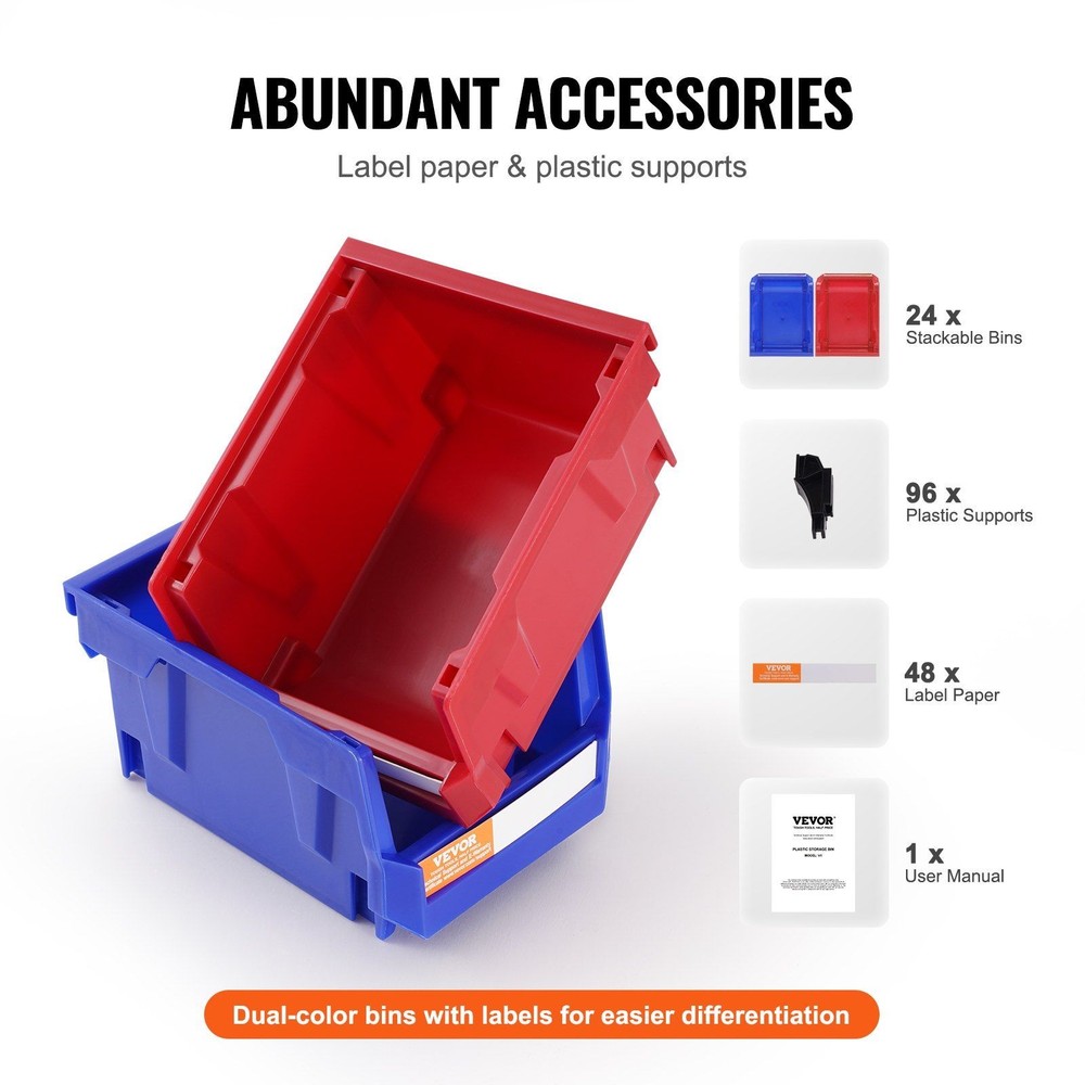5x4x3in High Strength Stackable Plastic Bin Organizers 24 Unit