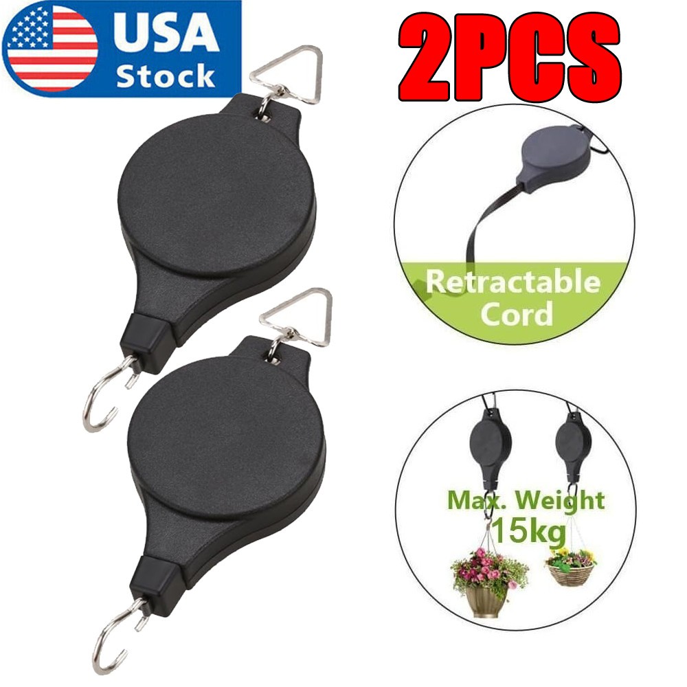 2PCS Pulley Hook Hanging Pull Down Retractable Hanger Garden Flower Plant