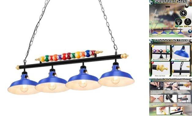 Adjustable 4 Light Pool Table Lights for 7'-8' Billiard Light Blue 4 Lights