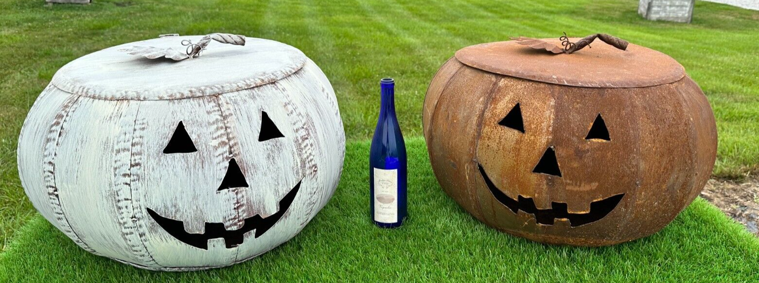 Large Ole Rusty Pumpkin - Recycled Metal Art - Garden Ornament Jack O Lantern