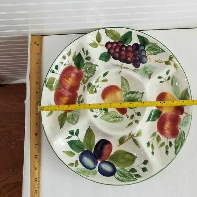 Sakura Sonoma Chip & Dip 15" Round Ceramic 5 Divided Sections Fruit Design