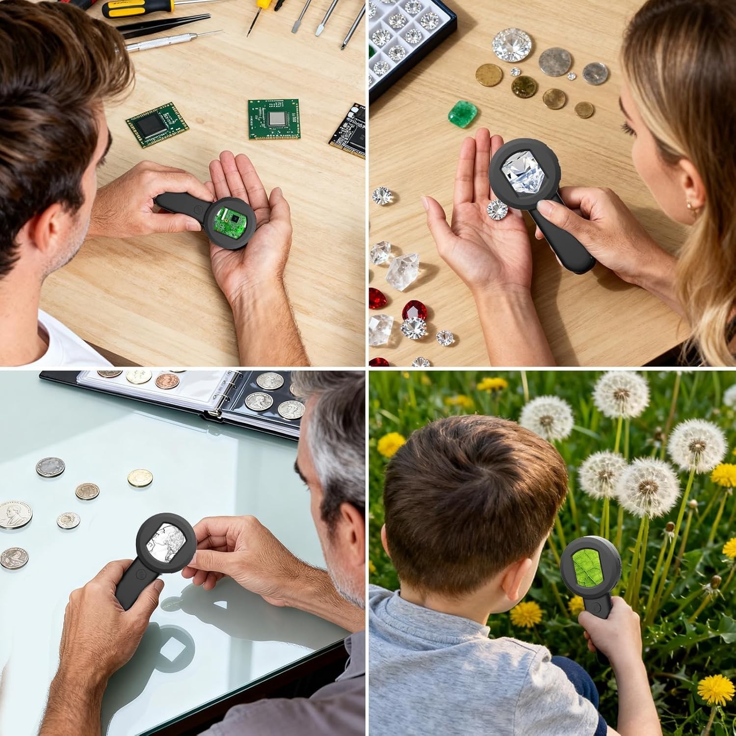 Digital Handheld Microscope for Kids Adults - 100x Mini Coin Magnifier with L...