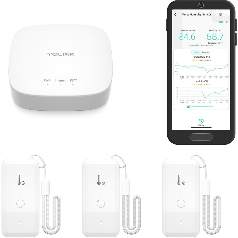 YoLink Smart Wireless Thermometer Hygrometer, 3-Pack, Wide Temp Range white