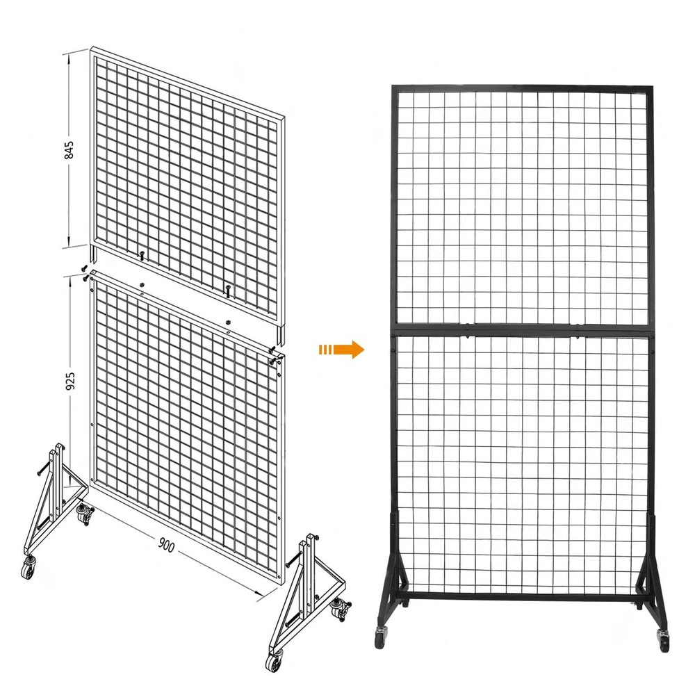 1 Pack 3'x 6' Two-Double Gridwall Panel Display Racks with Sturdy T-Base, Bla...