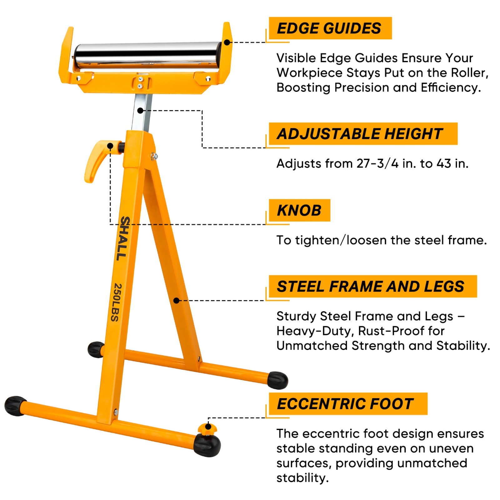 SHALL 2-PCS Folding Roller Stand - 250 LBS Load Capacity -Adjustable Height