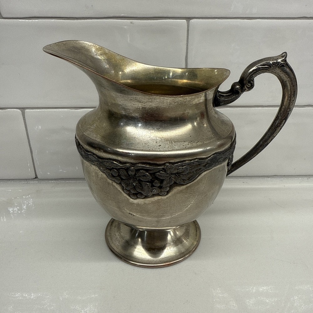 Vintage Silver On Copper Creamer Pitcher 4.5”