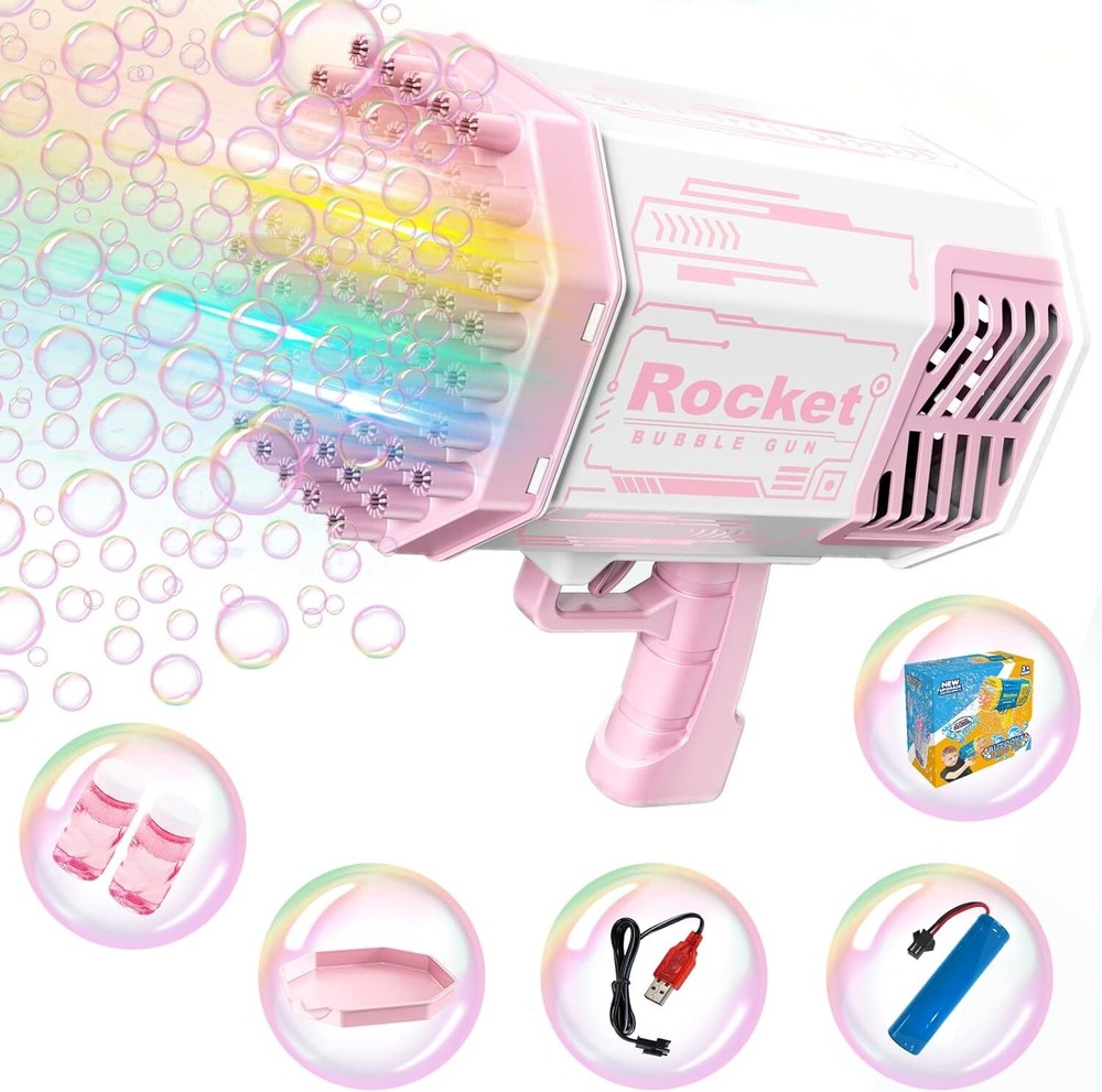 Automatic Bubble Maker Gun 69 Hole Bubble Machine Gun with Colorful Lights