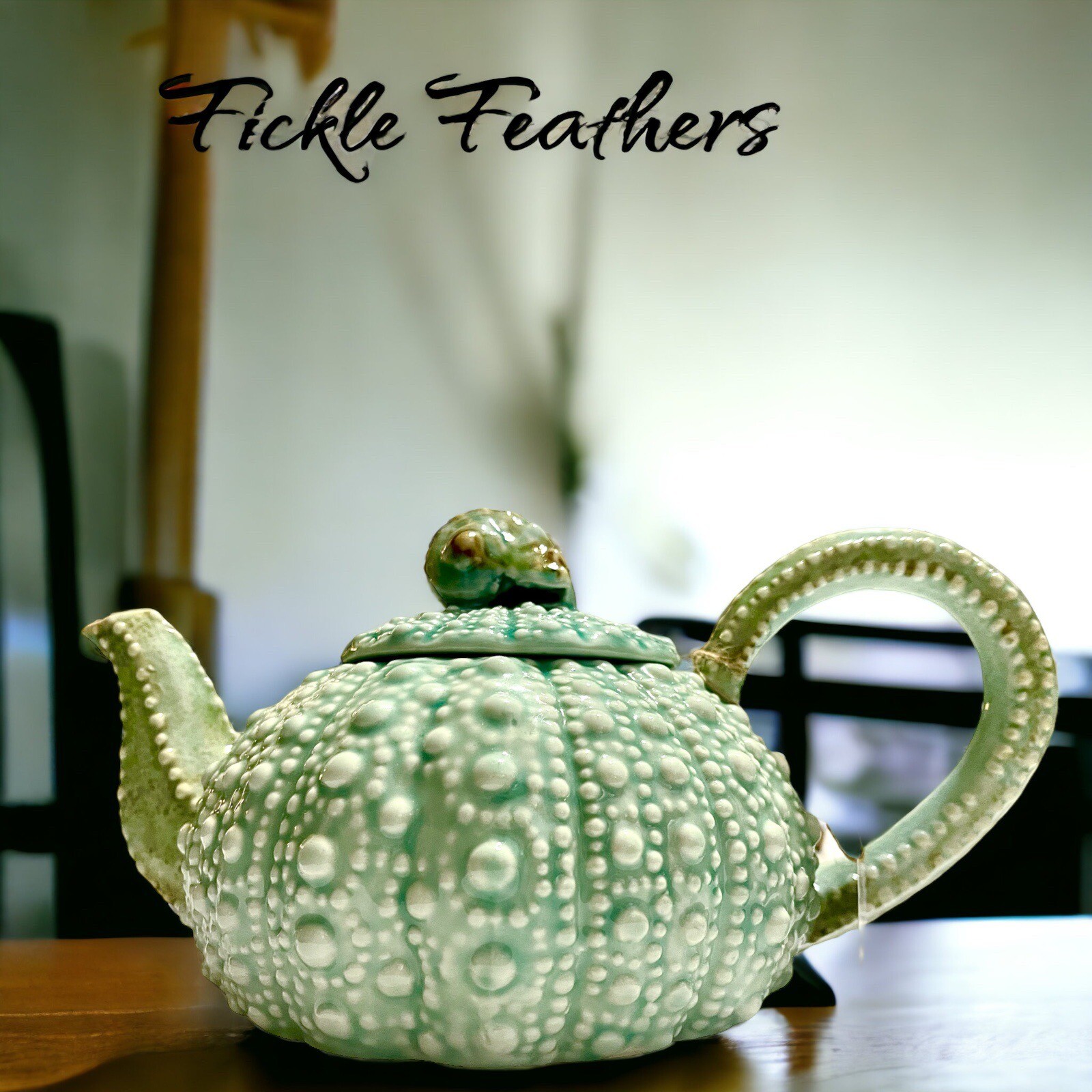 Sea Urchin Blue Sky Ceramic, Turquoise Teapot, 10.5" x 6" x 5" NEW Beach Chic