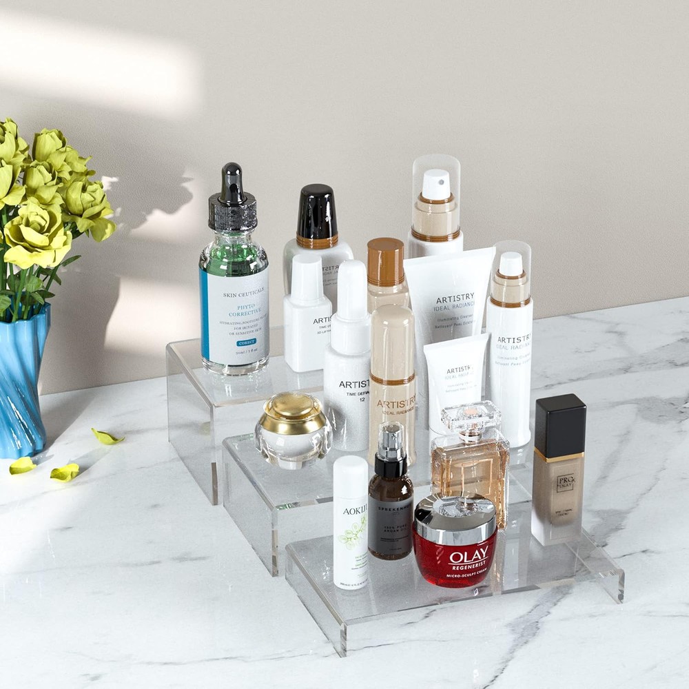 Acrylic Risers Display Stands 3pcs, Rectangular Dessert Table Clear