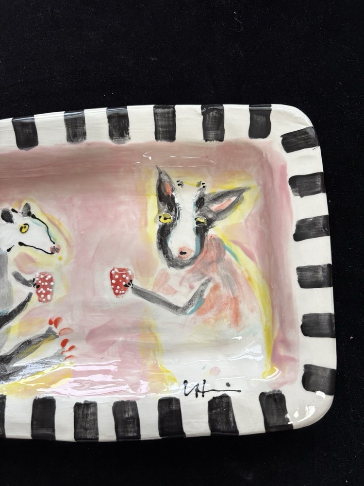 Odd Tea Party “HandmadeCeramic Rectangular Platter HandPainted 12”x8” Original