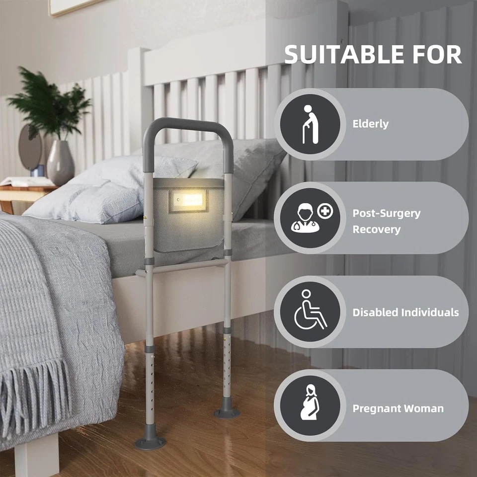 Bed Rails for Elderly Adults Safety: with Motion Sensor Light & Storage Bag