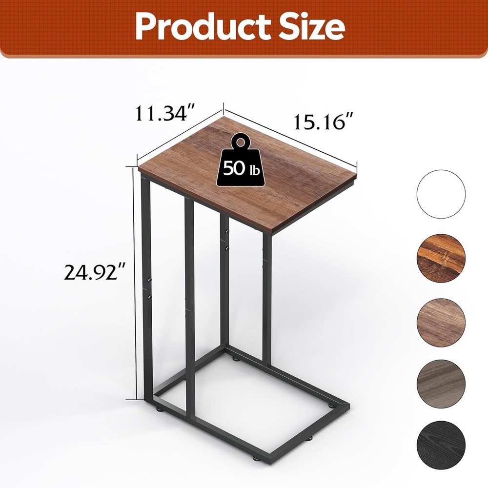 C Shaped End Table, Small Side Tables for Sofa and Bed, Couch Table That Slides