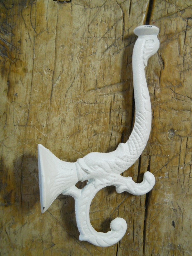 2 Cast Iron NAUTICAL Coat Hooks Hat Hook Rack Hall Tree Restoration DOLPHIN FISH