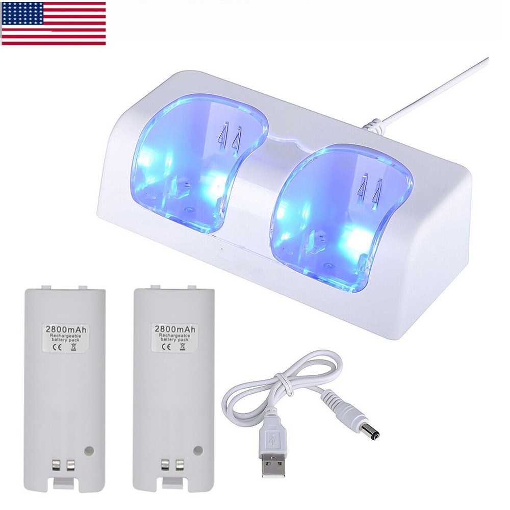 Dual Charging Station Dock Two Rechargeable Battery for Wii U Remote Controller