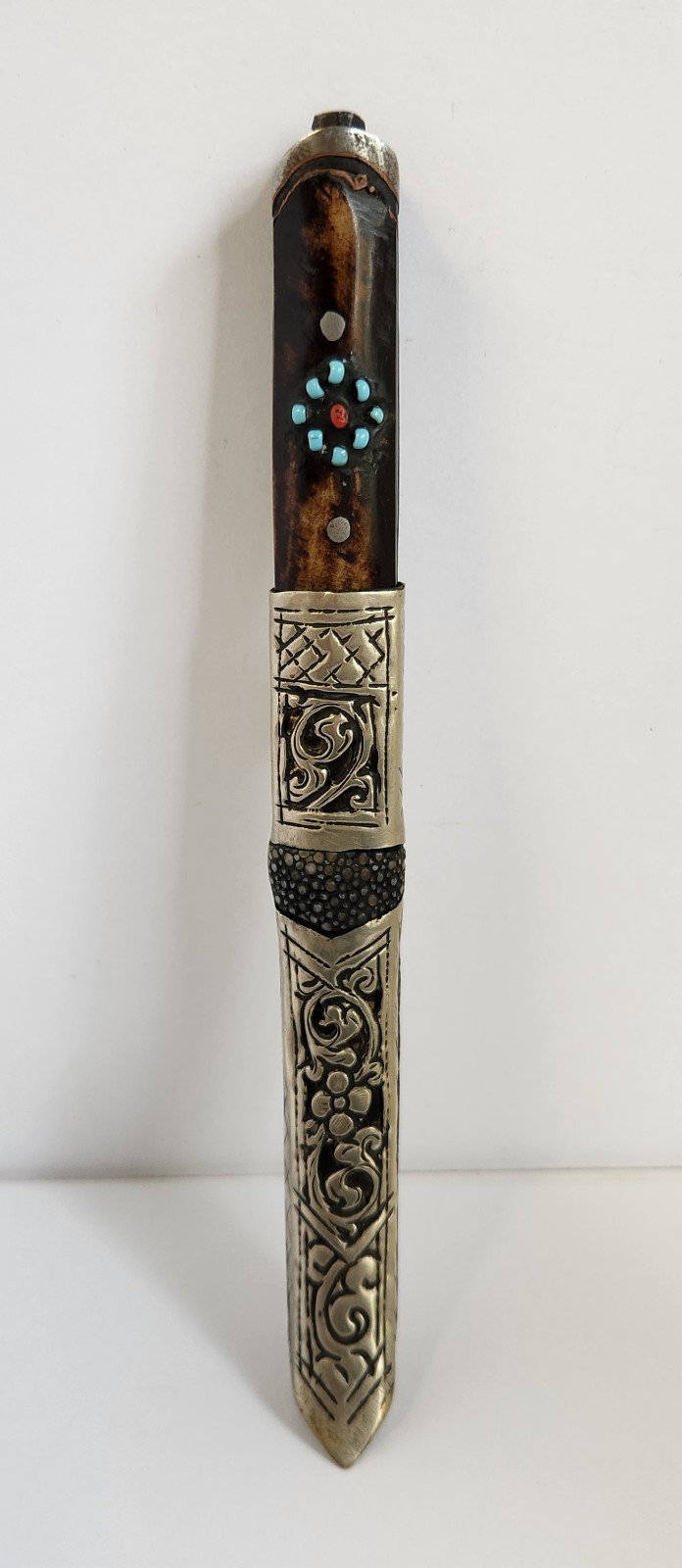 Antique Tibetan Himalayan Turquoise Knife & Sheath Tribal Nomad 6.5" Sheathed