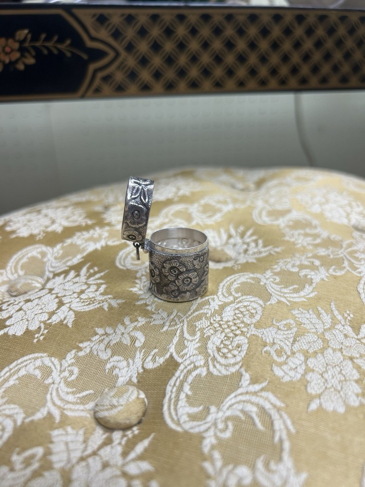 Antique repousse sterling silver chatelaine thimble holder / pendant
